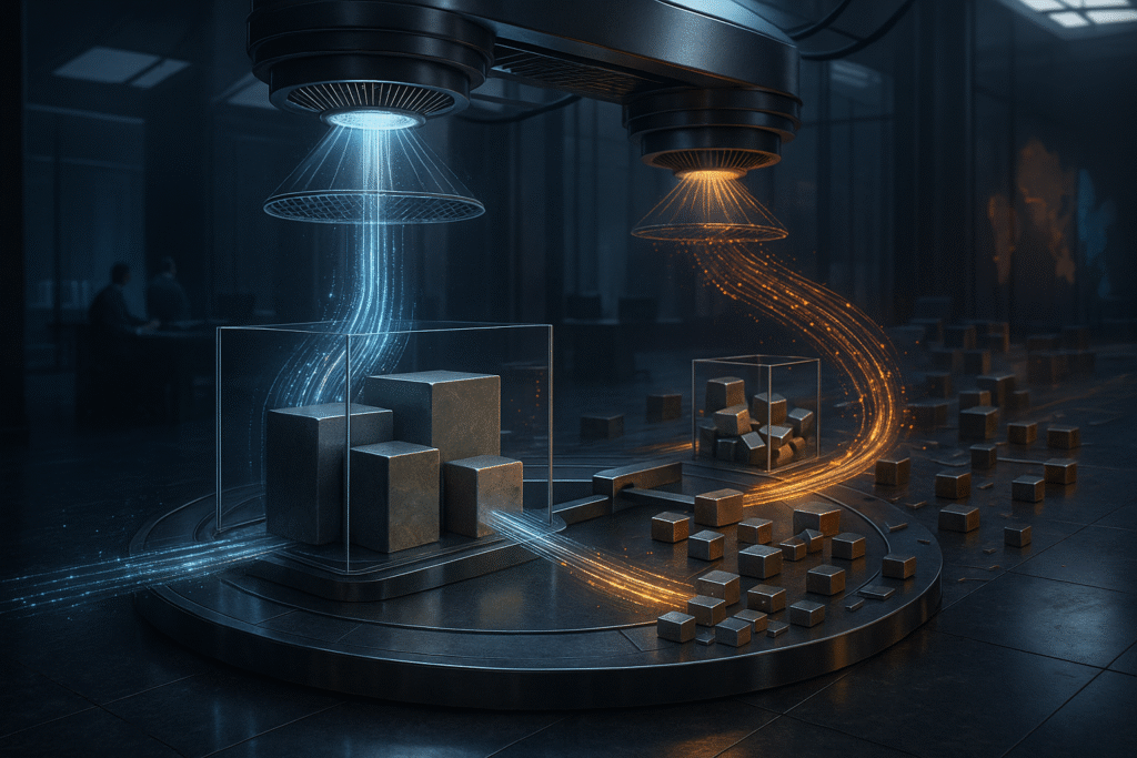 ilustração de fluxos institucionais e de varejo entrando em ETFs ativos